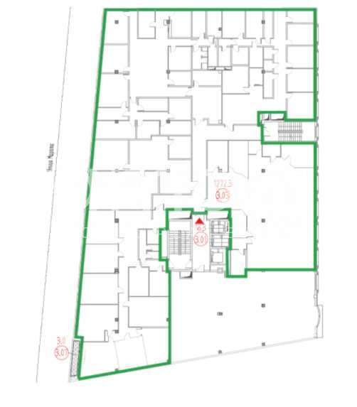Планировка офиса 1272.3 м², 3 этаж, БЦ «Ренессанс Плаза»